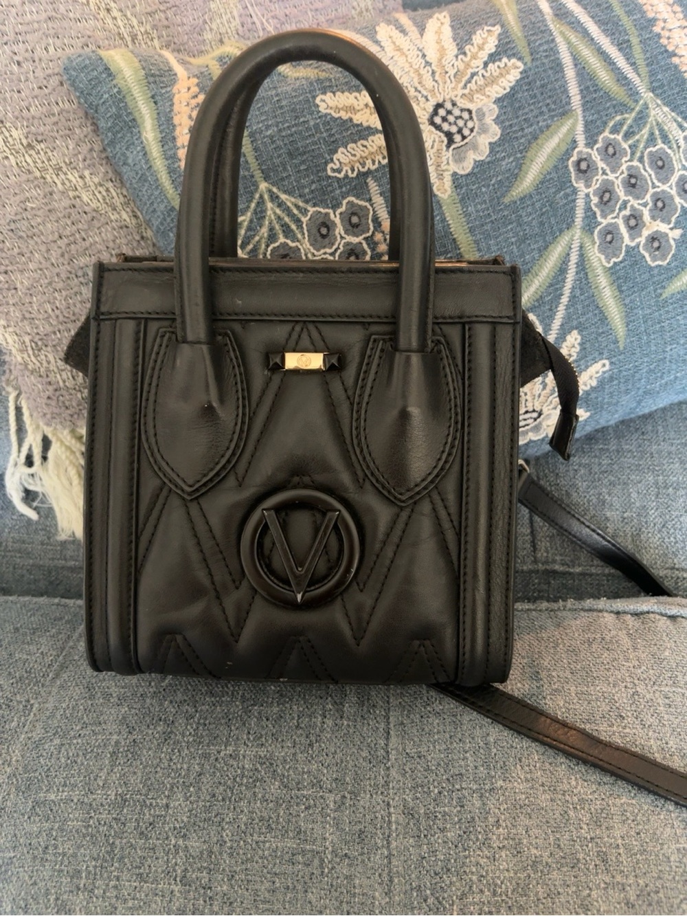 Valentino by Mario Valentino Black Quilted Mini Leather Cross Body Made in Italy